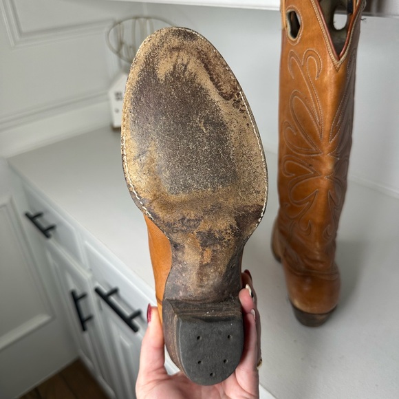 Vintage Dan Post Women’s Western Boots 7C Rare Pull-Hole Style, Tan Leather USA - Picture 9 of 11